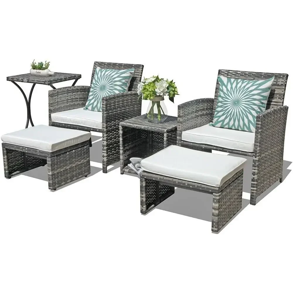 Outdoor Furniture Grey - 6-teiliges Outdoor-Gartenmöbel-Set aus grauem Korbgeflecht mit