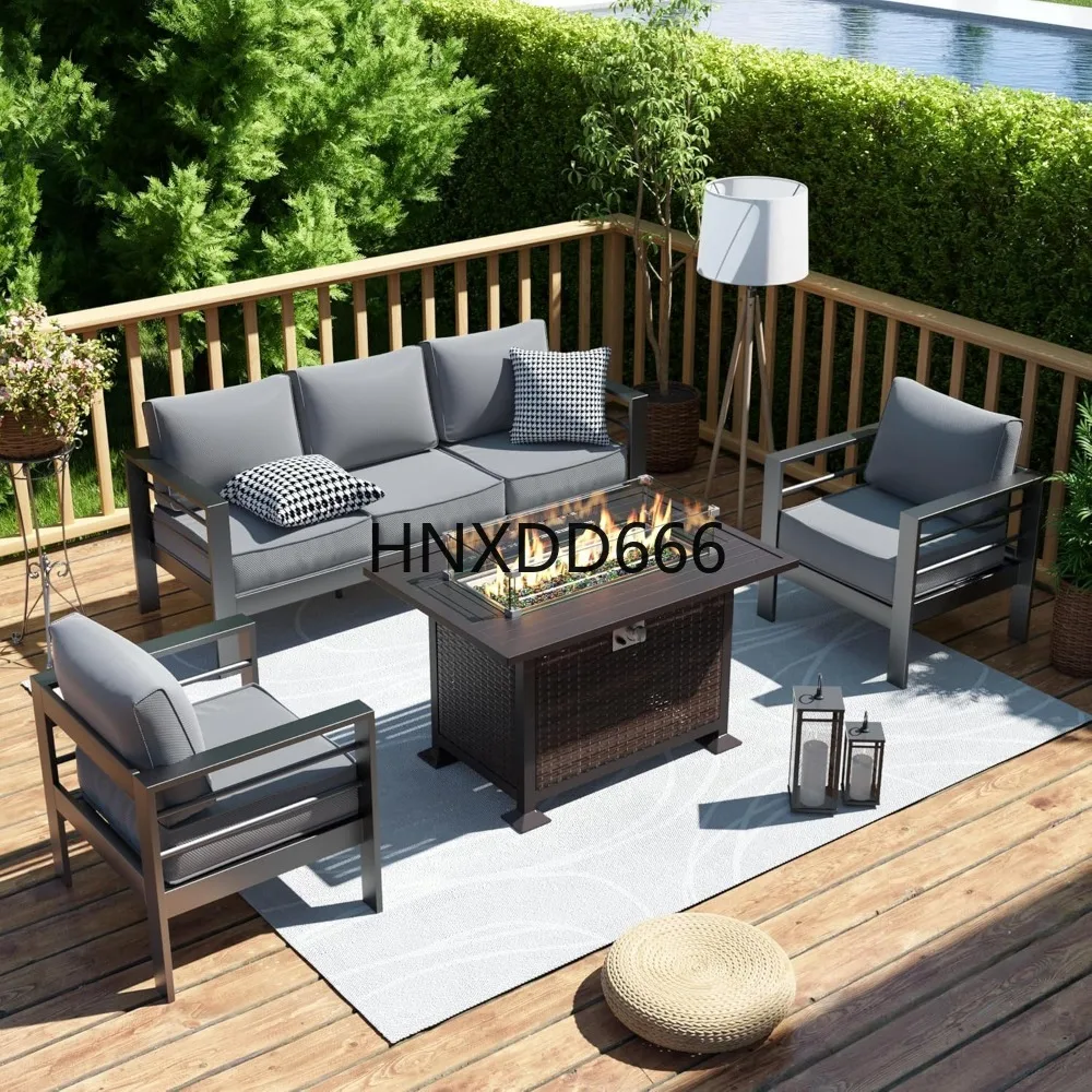 Outdoor Furniture Fire Pit - Gartenmöbel-Set mit Feuerstelle, 6-teiliges Aluminium-Outdoor-Sofa-Set aus