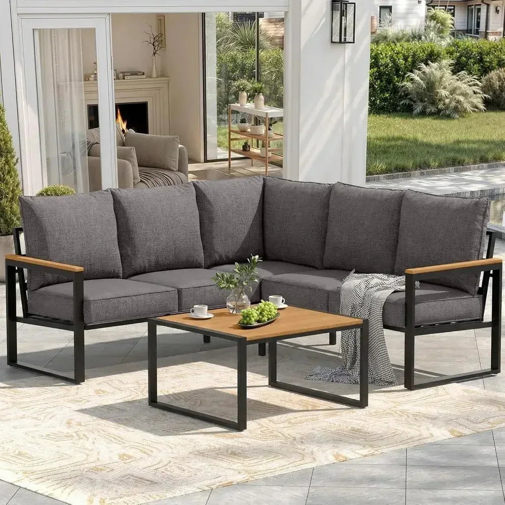 Outdoor Furniture L Shape - 6-teiliges Outdoor-Sofa-Set mit Beistelltisch, L-förmige Gartenmöbel,