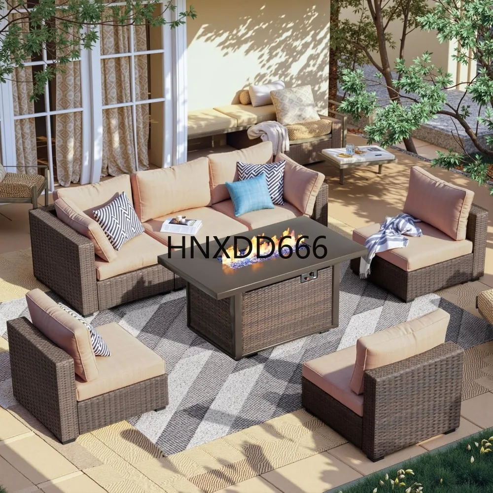 Outdoor Furniture Fire Pit - 7-teiliges Gartenmöbel-Set mit Feuerstelle, Outdoor-Sofa-Garnitur mit