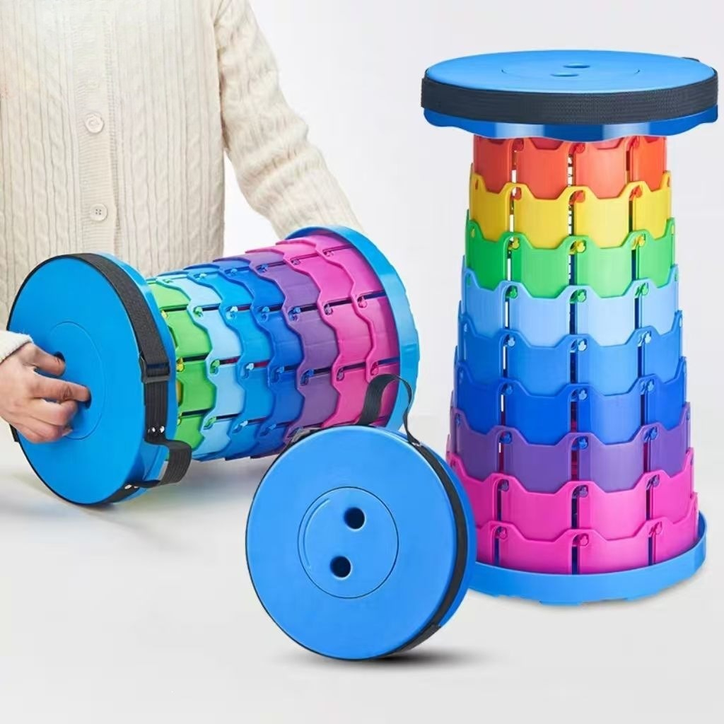Outdoor Furniture Set - Regenbogenfarbener Teleskop-Campinghocker, tragbar, verdickt, klappbar, höhenverstellbar,