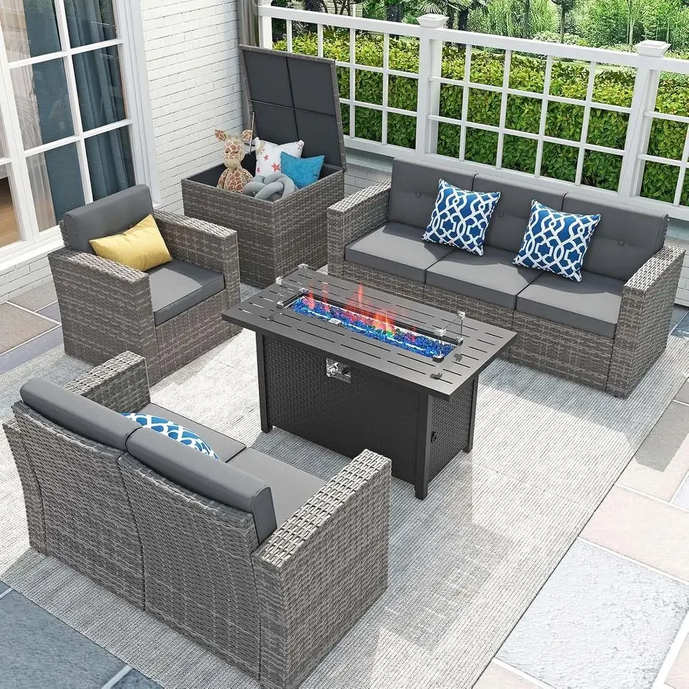 Outdoor Furniture Fire Pit - 8-teiliges Gartenmöbel-Set mit 45-Zoll-Feuertisch, Outdoor-Sitzgruppe mit