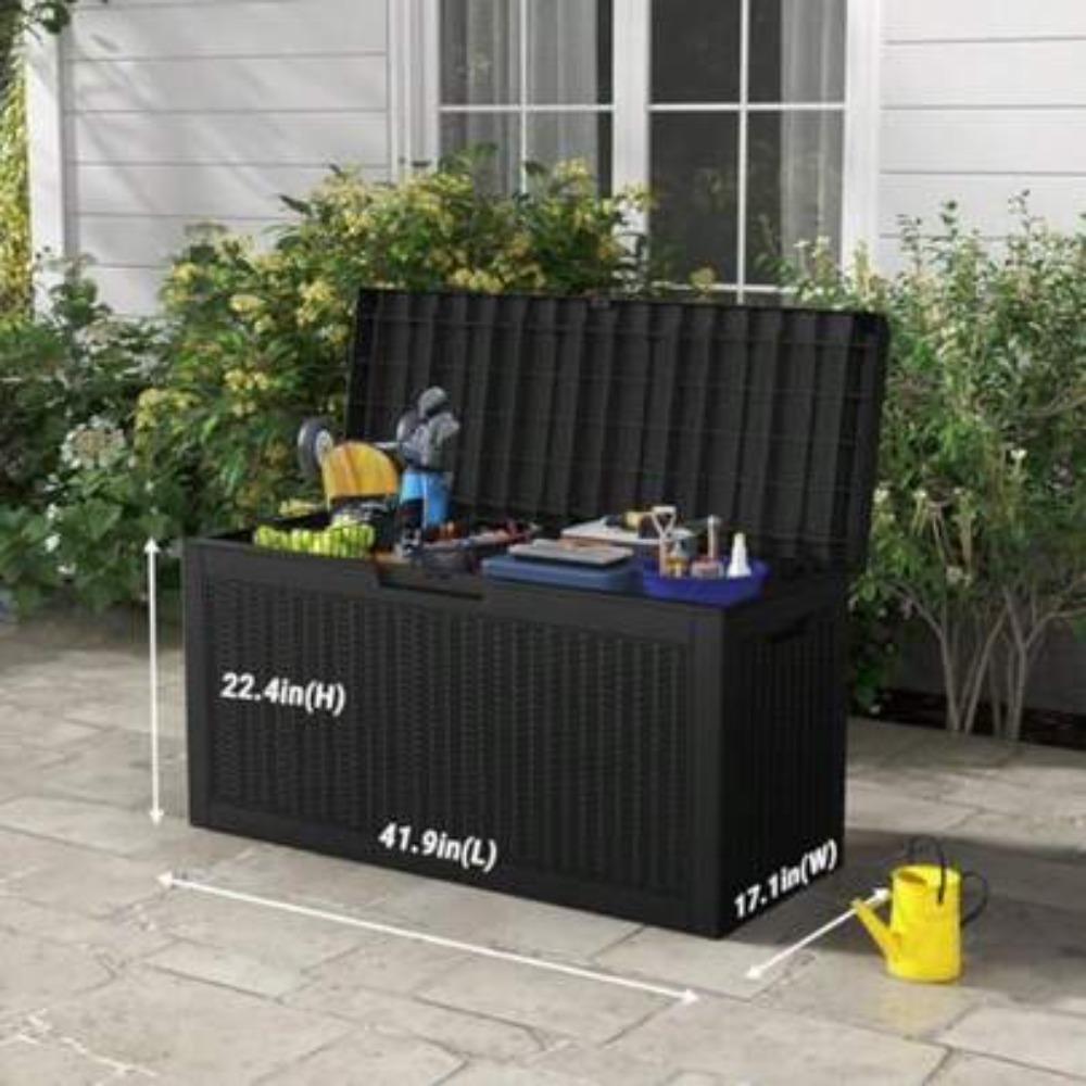 Outdoor Furniture Cushion - Outdoor-Aufbewahrungsbox, wasserdichte Rattanmuster-Harz-Gartenmöbel-Kissen-Aufbewahrungsbox, wetterfest, UV-beständig, mit