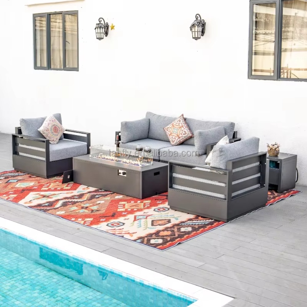 Outdoor Furniture Fire Pit - Villa Hotel Outdoor-Möbelset Moderne Aluminium-Gartenmöbel Sofagarnitur
