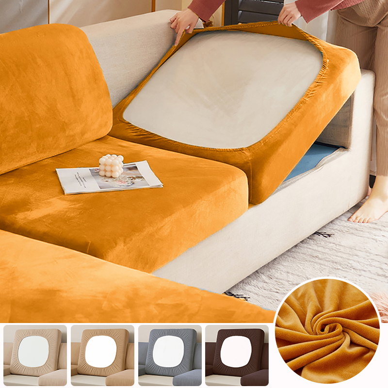 Outdoor Furniture L Shape - Elastischer Samt-Sitzkissenbezug für Sofa, für Wohnzimmer,