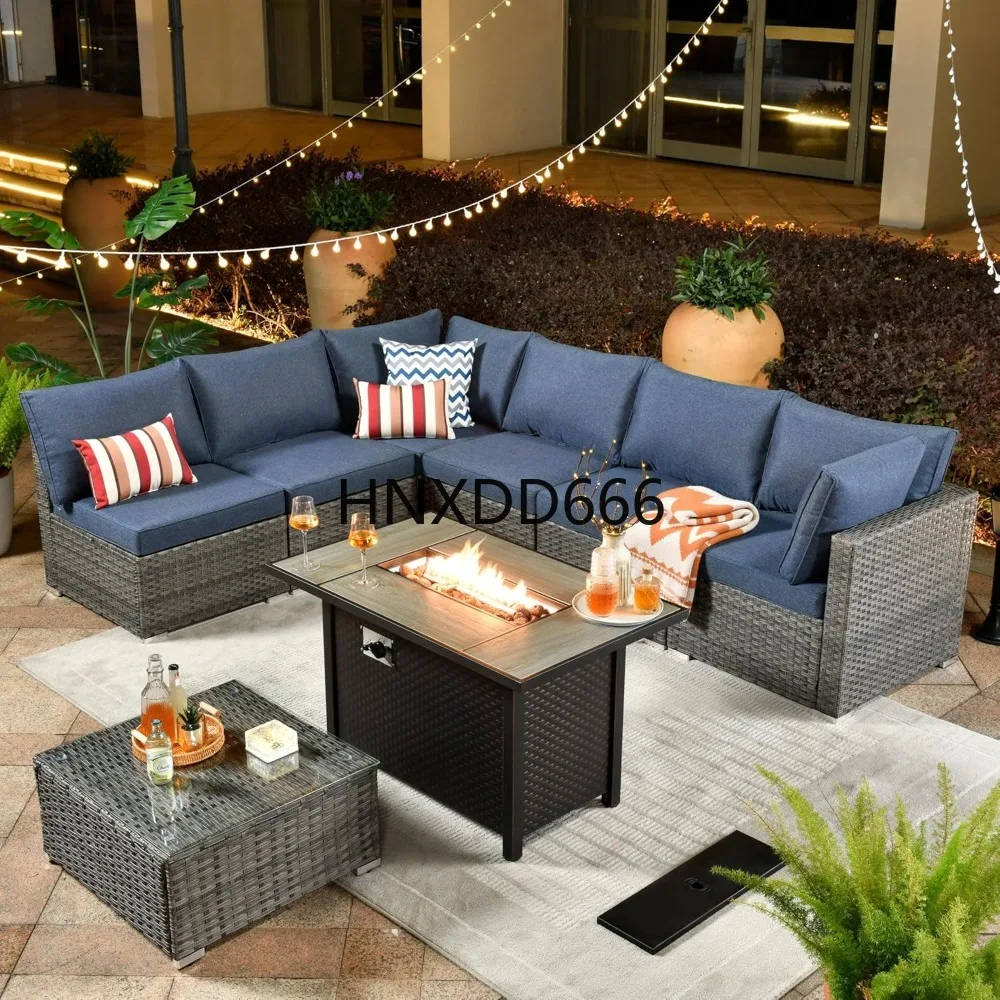 Outdoor Furniture Fire Pit - 8-teiliges Gartenmöbel-Set mit Feuerstelle, Sektionssofa aus