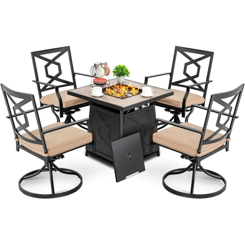 Outdoor Furniture Fire Pit - 5-teiliges Gartenmöbel-Set mit Feuertisch, 28 Propan-Gas-Feuerstelle,