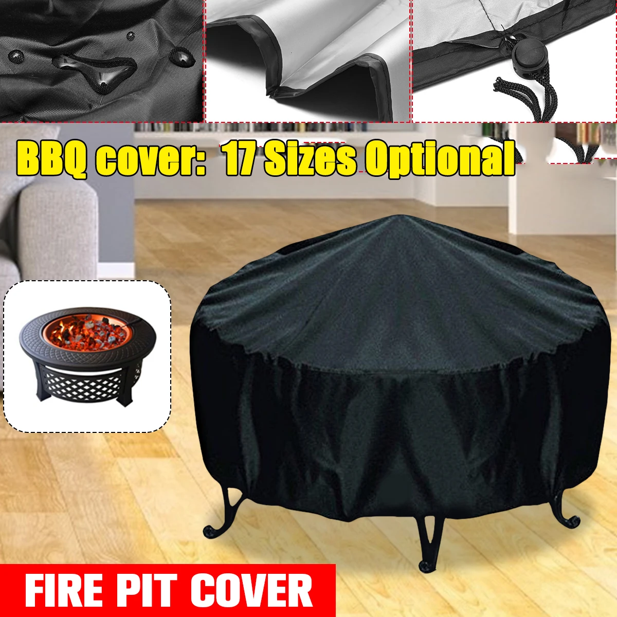 Outdoor Furniture Fire Pit - Wasserdichte Terrassen-Feuerstellenabdeckung, schwarz, UV-Schutz, Grill, Grill,