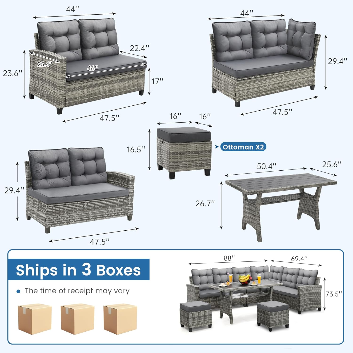 6-teiliges Terrassenmöbel-Set, – Outdoor Furniture Grey Bewertung und Preis