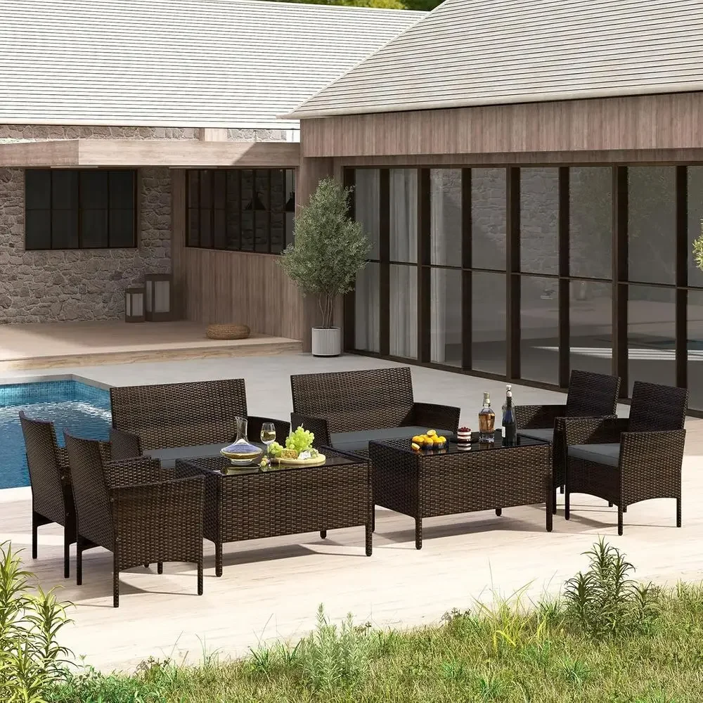 8-teiliges Outdoor-Rattan-Gart – Outdoor Furniture Grey Bewertung und Preis