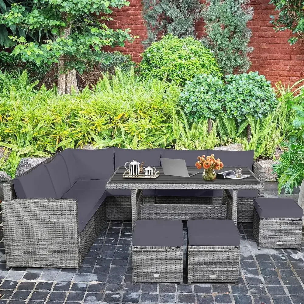 Graues 7-teiliges Rattan-Garte – Outdoor Furniture Grey Bewertung und Preis