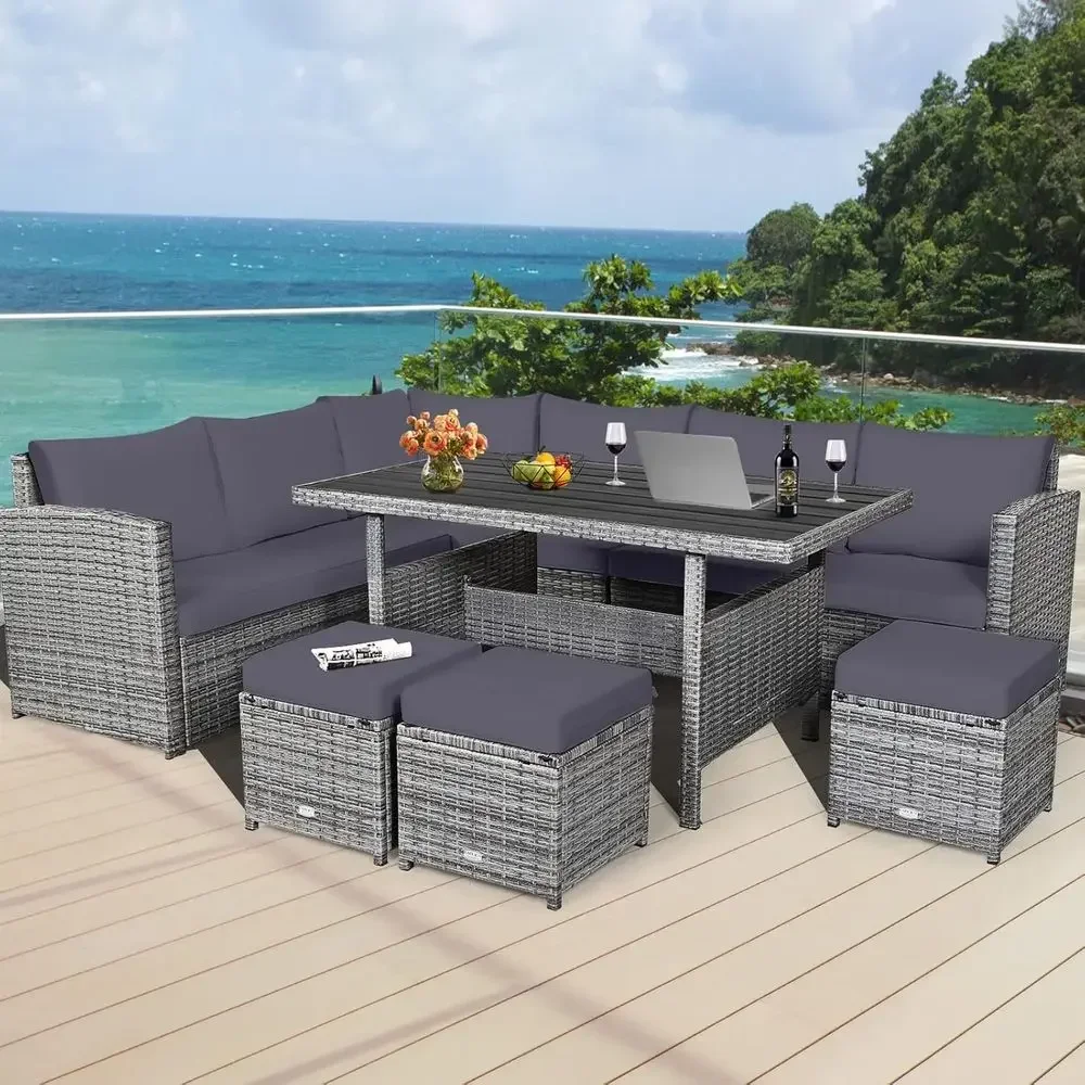 Graues 7-teiliges Rattan-Garte – Outdoor Furniture Grey Bewertung und Preis