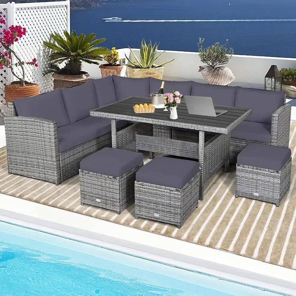 Graues 7-teiliges Rattan-Garte – Outdoor Furniture Grey Bewertung und Preis