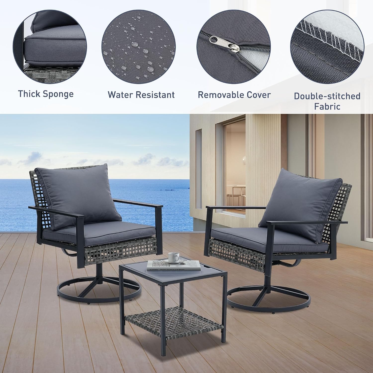 3-teiliges Set aus drehbaren R – Outdoor Furniture Set Bewertung und Preis
